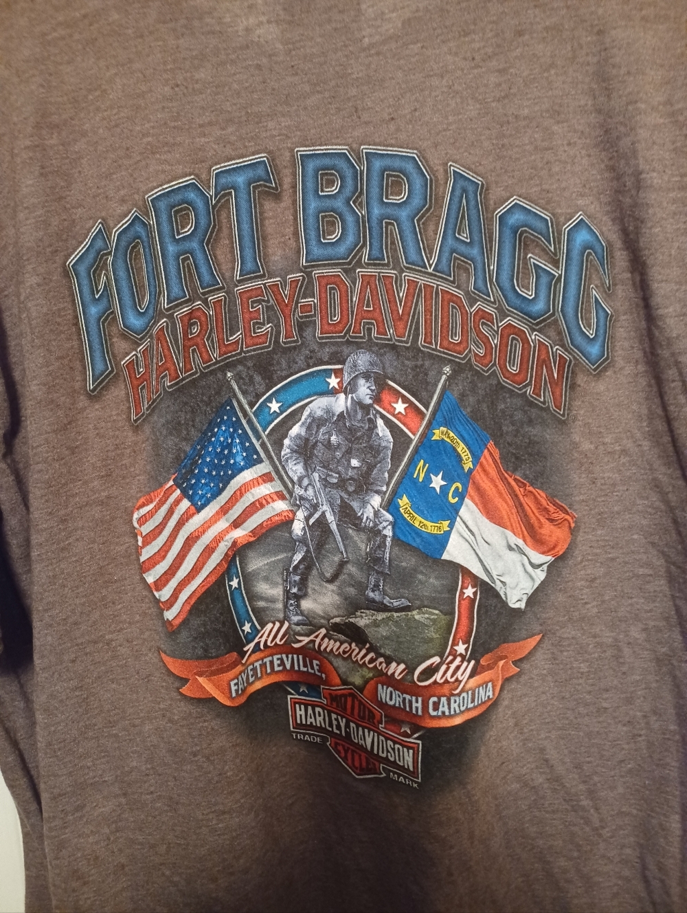 Harley-Davidson Tee with Blue & Red Military Flag Graphic